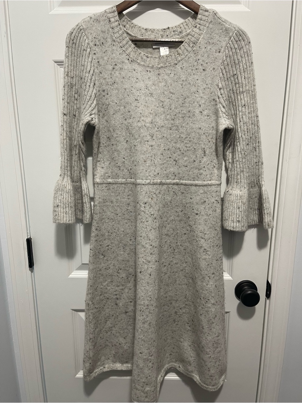 Christopher & Banks Light Gray Speckled Bell-Sleeve Sweater Dress